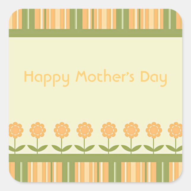 Happy Mother's Day Spring Flowers and Stripes Square Sticker (Front)