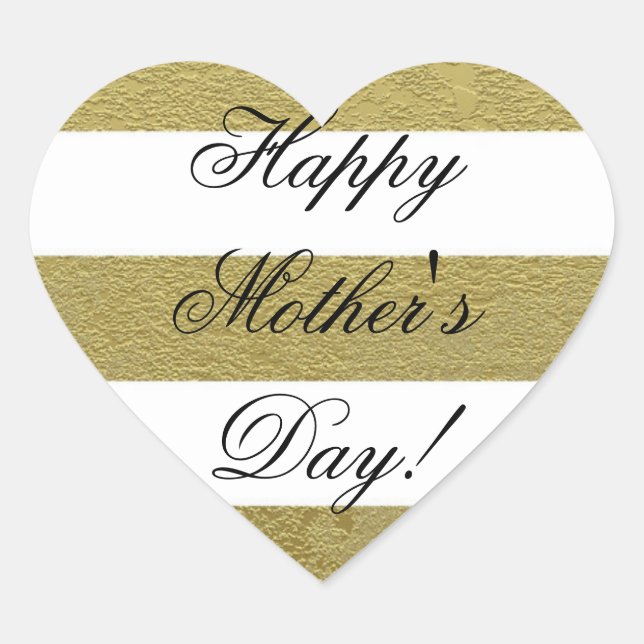 Happy Mother's Day Striped Gold White Black Heart Sticker (Front)