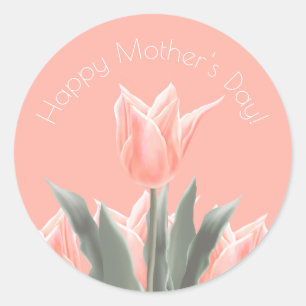 Happy Mother's Day! Stylish Peach Tulips Flowers Classic Round Sticker