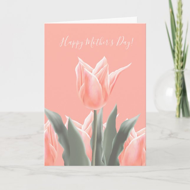 Happy Mother's Day! Stylish Peach Tulips Flowers Invitation (Front)