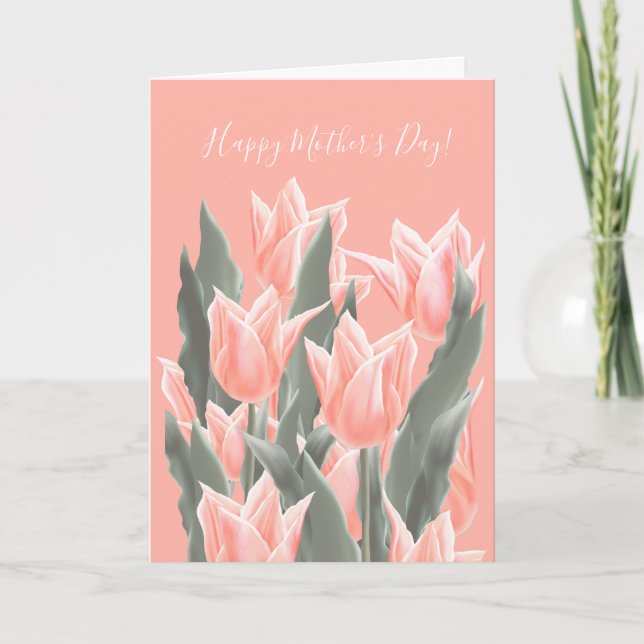 Happy Mother's Day! Stylish Peach Tulips Flowers Invitation (Front)