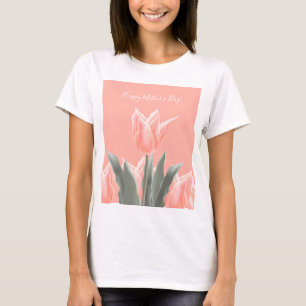 Happy Mother's Day! Stylish Peach Tulips Flowers T-Shirt