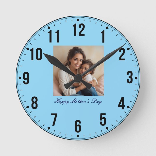 Happy Mother's Day Stylish Round Clock (Front)