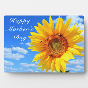 Happy Mother's Day  Sunflower and Bees on Blue Sky Plaque