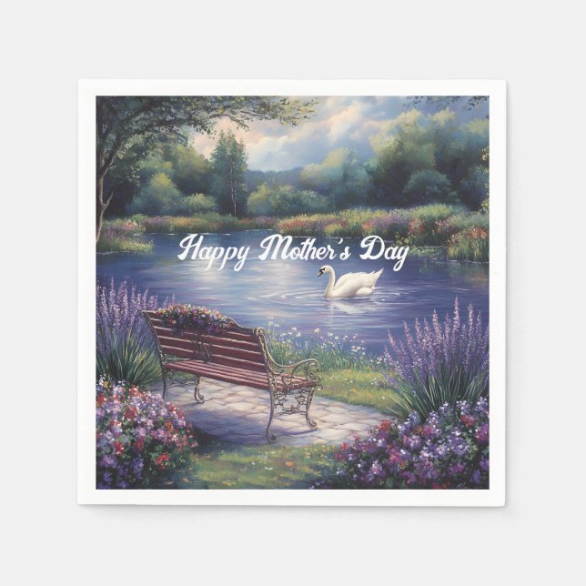 Happy Mother's Day Swan Bench Lake  Napkin (Front)