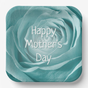 Happy Mother's Day Teal Rose Abstract Photography Paper Plate
