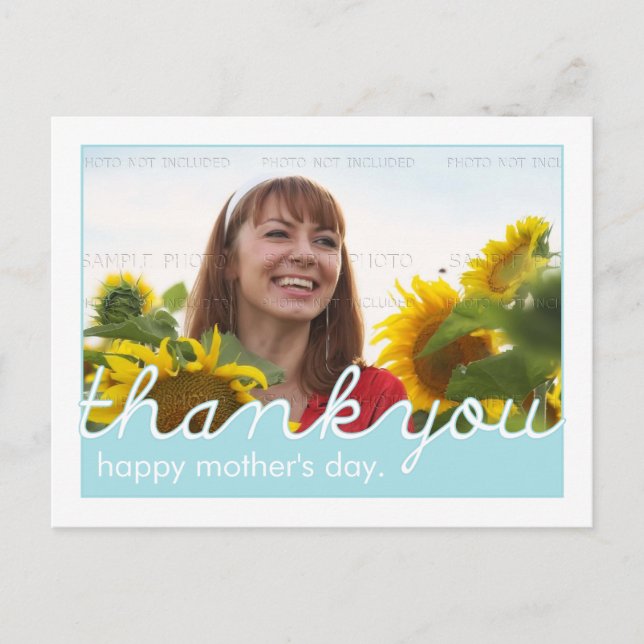 Happy Mothers Day Thank You, Mum Blue White Photo Postcard (Front)