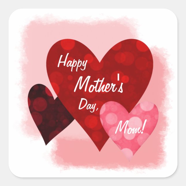 Happy Mother's Day Three Hearts Circles 1 Square Sticker (Front)