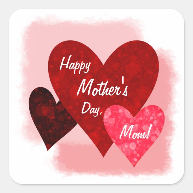 Happy Mother's Day Three Hearts Circles 2 Square Sticker (Front)