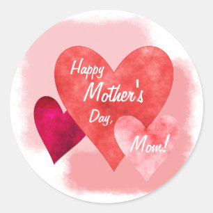 Happy Mother's Day Three Hearts Painterly Classic Round Sticker