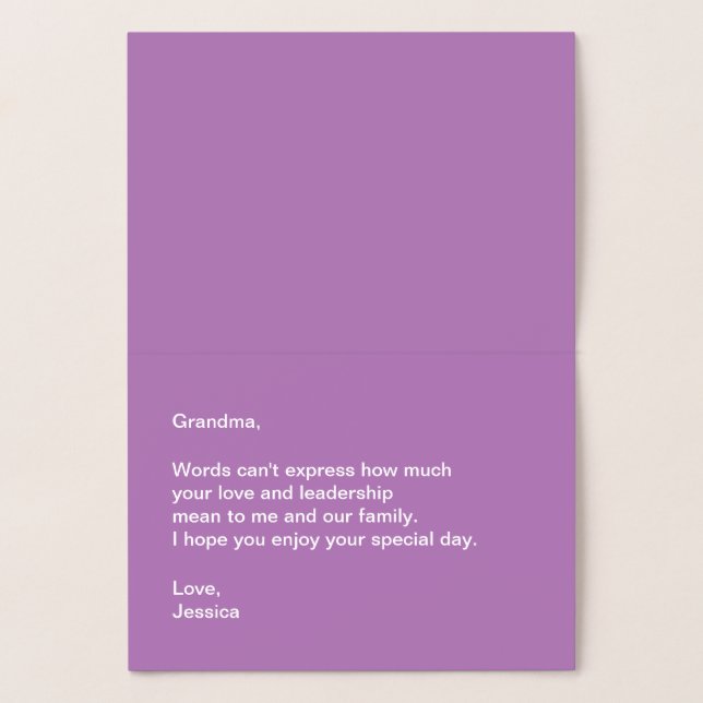 Happy Mother's Day To My Grandmother Elegant Gold Foil Card (Inside)