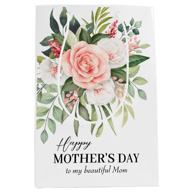 Happy Mother's Day to my Mum Elegant Roses Custom Medium Gift Bag (Front)