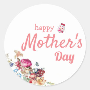 Happy Mother's day, typography with pink floral Cl Classic Round Sticker