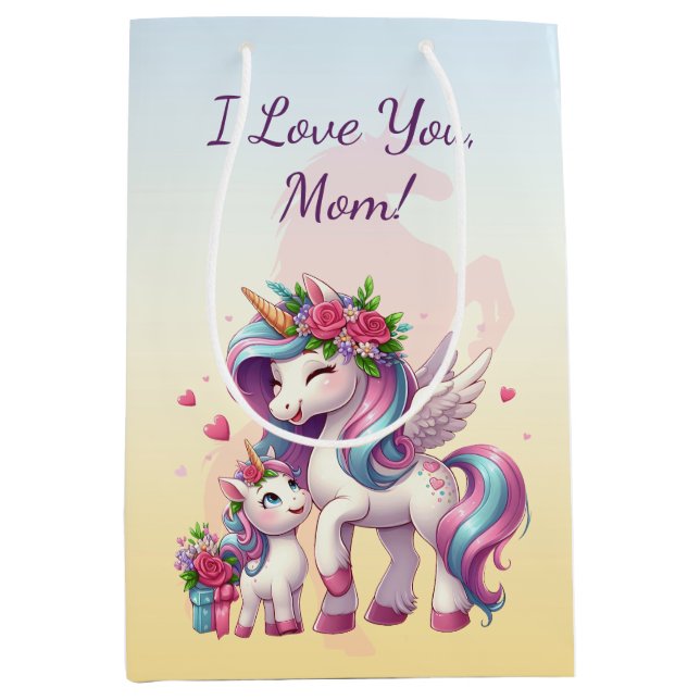 "Happy Mother's Day," Unicorn moms and kids Medium Gift Bag (Front)