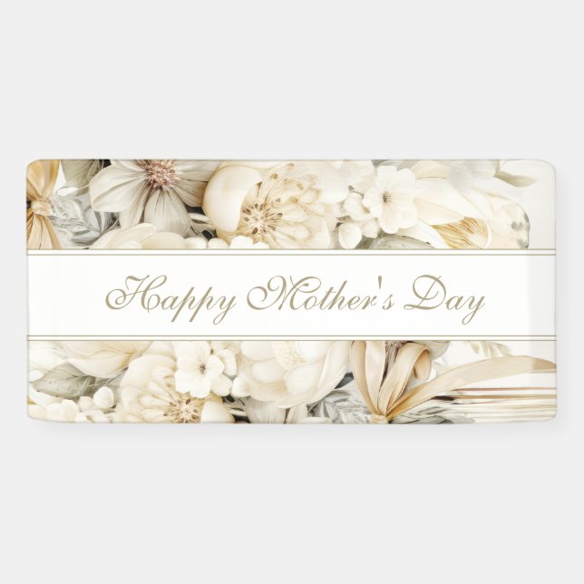 Happy Mother's Day Vanilla cream Floral script Banner (Horizontal)