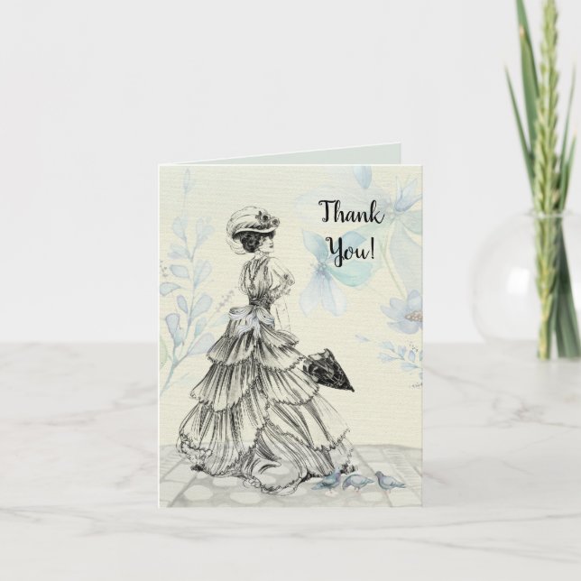 Happy Mother's Day Victorian Woman Parasol Birds Thank You Card (Front)