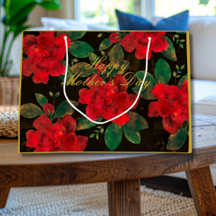 Happy Mother's Day Vintage Black Gold Red Roses Large Gift Bag