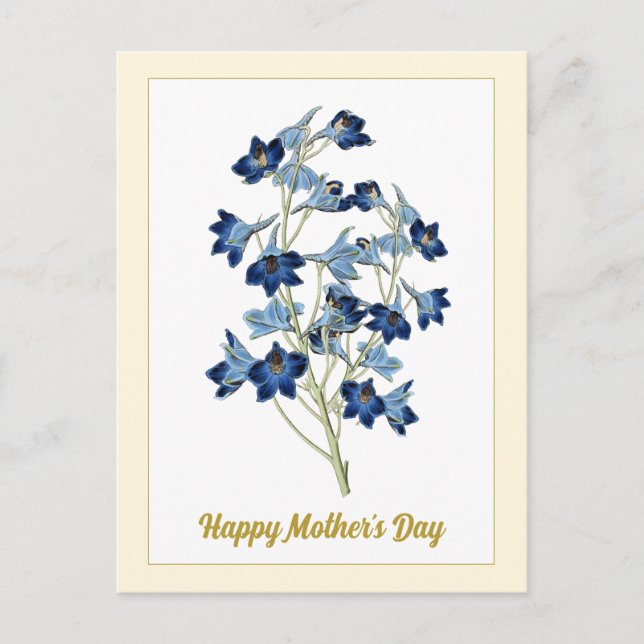 Happy Mother's Day Vintage Blue Bells Flowers Postcard (Front)
