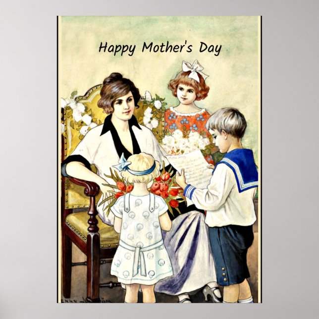 Happy Mother's Day, vintage illustration Poster (Front)