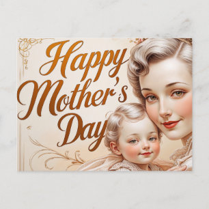 Happy Mother's Day Vintage Mother and Child Holiday Postcard