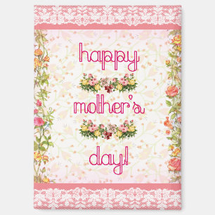 Happy Mother's Day Vintage Pink Lace Style Magnet