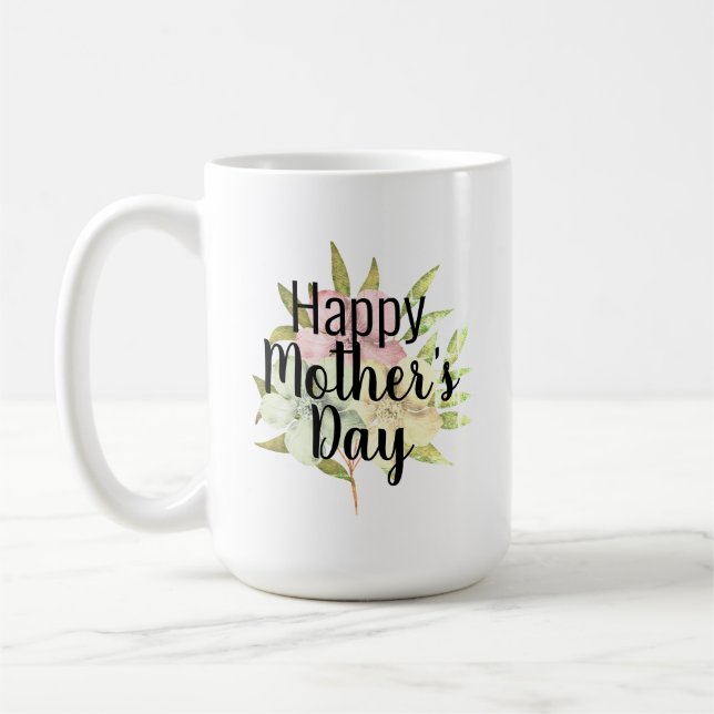 Happy Mother's Day Watercolor Floral Quote Coffee Mug (Left)