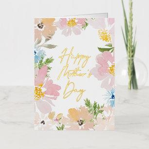 Happy Mothers Day Watercolor Flower Foil Greeting Card