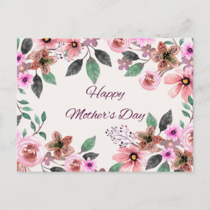 Happy Mother's Day Watercolor Flowers Holiday Postcard