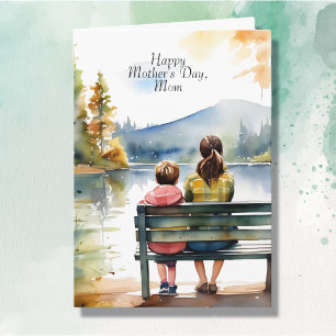Happy Mother's Day Watercolor Mum & Son Card