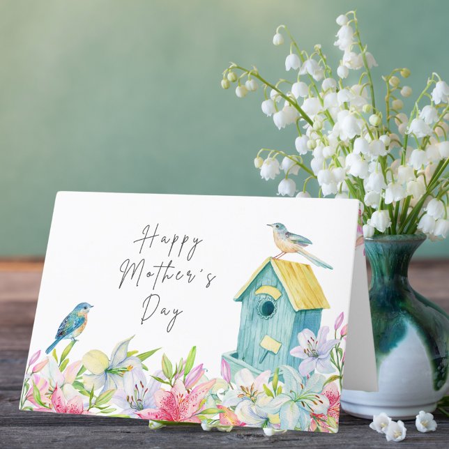 Happy Mother's Day Watercolor Pastel Lillies Blank Holiday Card (Creator Uploaded)