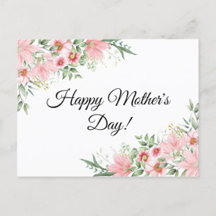 Happy Mothers Day watercolor pink floral classic  Postcard