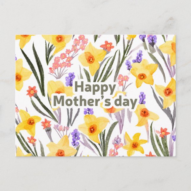 Happy Mother's Day Watercolor Spring Flowers  Postcard (Front)