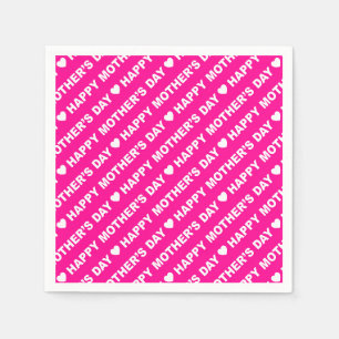 Happy Mother's Day White on Hot Pink Paper Napkin