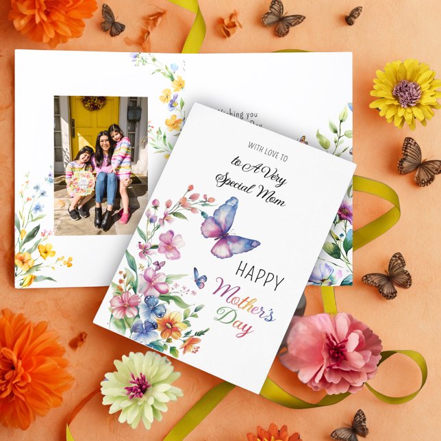 Happy Mother's Day Wildflowers Butterflies Photo  Card (Creator Uploaded)