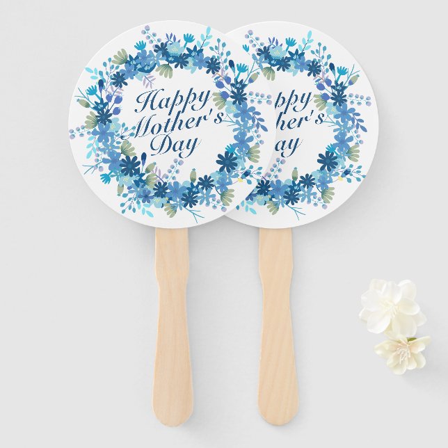Happy Mother's Day Winter Floral Wreath Hand Fan (Front and Back)