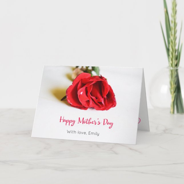 Happy Mother's Day with a Single Red Rose Card (Front)