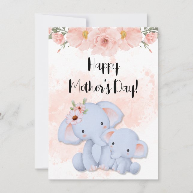 Happy Mother's Day with Baby Elephants Holiday Card (Front)