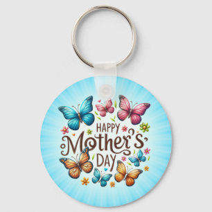 Happy Mother's Day with Butterflies Clipart Key Ring
