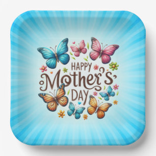 Happy Mother's Day with Butterflies Clipart Paper Plate