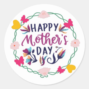Happy  Mother's Day  with flower and butterfly   Classic Round Sticker