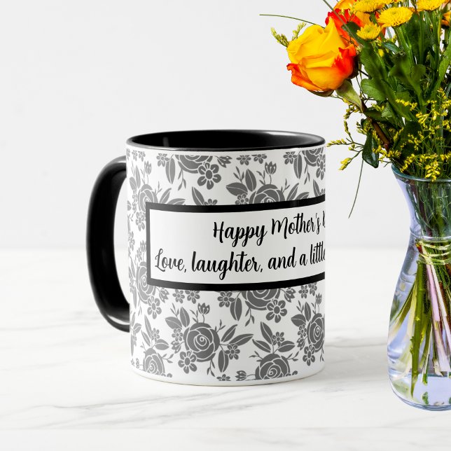 Happy Mother's Day with Grey Roses Floral Pattern  Mug (Creator Uploaded)