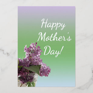 Happy Mother's Day with Lilac Flowers Foil Holiday Card