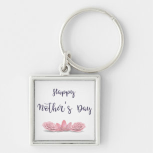 Happy-Mothers-Day-with-pink-Flowers Key Ring