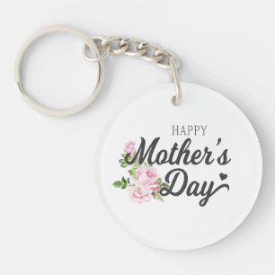 Happy Mother's Day with Pink Roses   Keychain