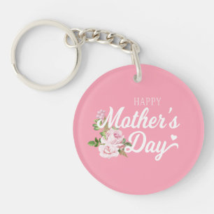 Happy Mother's Day with Pink Roses Keychain