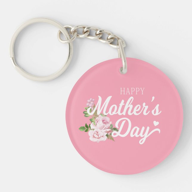 Happy Mother's Day with Pink Roses | Keychain (Front)