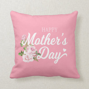 Happy Mother's Day with Pink Roses   Throw Pillow