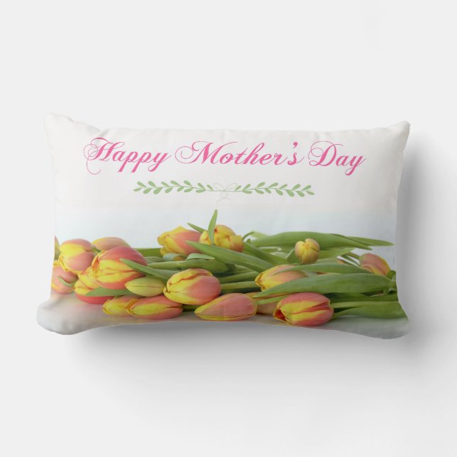 Happy Mother's Day with Yellow and Orange Tulips Lumbar Cushion (Front)