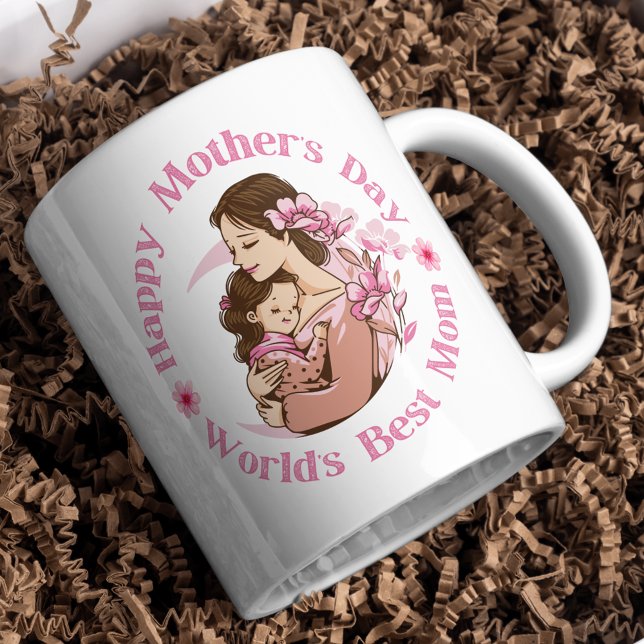 happy mothers day , worlds best mum, pink cute coffee mug (Creator Uploaded)