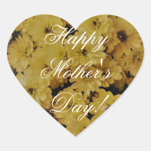Happy Mother's Day Yellow Daisy Flowers Floral Heart Sticker